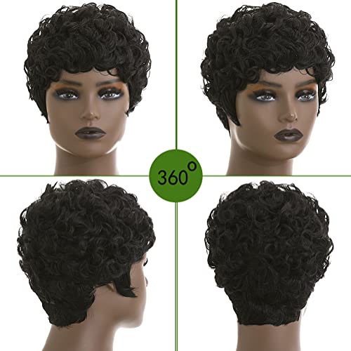 Short Pixie Cut Wigs for Black Women Synthetic Hair Afro Pixie Wig Black Color Short Wigs for Black Women Short Curly Pixie Wigs for Women (Natural Black)