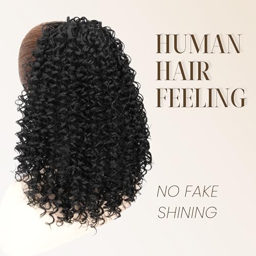 Ponytail For Black Women Drawstring Ponytail Curly Hair Short Ponytail Extension Pony tails Drawstring Hair Pieces Human Hair Feeling For Daily Use (#1B)
