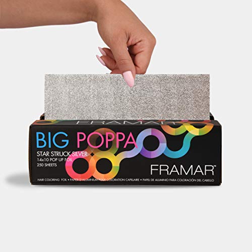 Framar Big Poppa Silver Pop Up Hair Foil - Aluminum Foil Sheets, Hair Foils For Highlighting, Pop Up Foils For Hair Stylist, 250 Pop Up Foil Sheets, Hair Color Supplies – 10x14 inches