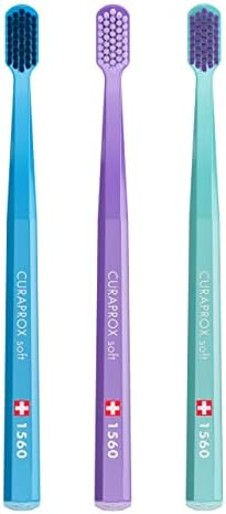 Curaprox CS 1560 Soft Toothbrush with Ultra-Fine Filaments & Compact, Slightly Angled Toothbrush Head for Improved Tooth & Gum Health, 3 Pack