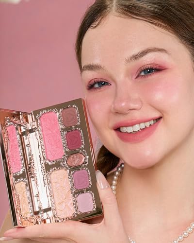 Flower Knows Strawberry Cupid Makeup Palette,Eyeshadow,Blush,Highlighting & Contour All-in-One Face Makeup Palette with 4 Matte+3 Shimmer Pink Shades(S02 Cupid's Mischief,0.49 Oz)