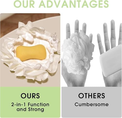 Loofah Washcloth for Bar Soap, Loofah for Bar of Soap, 2-in-1 Bath Loofah Sponge with Drawstring Shower Washcloth, Bath Sponge with Drawstring for Cleansing and Smooth Skin (2PCS Green+Coffee)