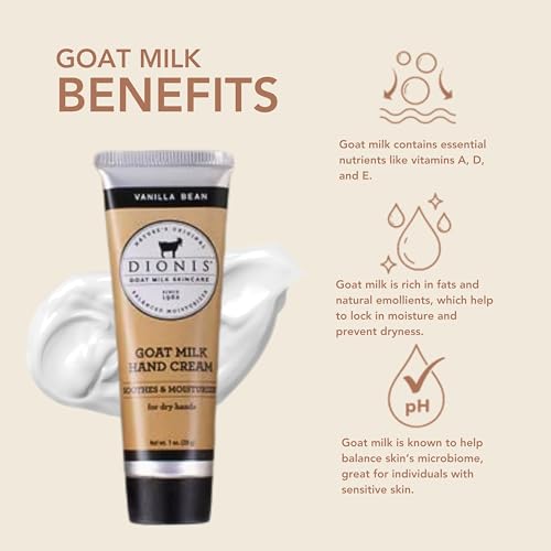 Dionis Goat Milk Skin Care Vanilla Bean Scented Hand Cream Set - Cruelty Free Travel Size Hand Lotion For Hydrating & Moisturizing Dry Skin - Paraben Free Formula Made In The USA, 1 oz Set of 4