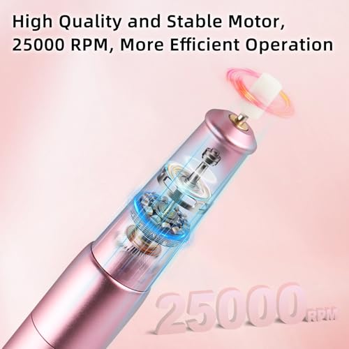 Electric Nail Files Cordless, Professional Nail Drill Machine for Acrylic Nails Gel with 5 Speeds, Portable Rechargeable E File Manicure Pedicure Kit Gifts for Girl Women Beginners