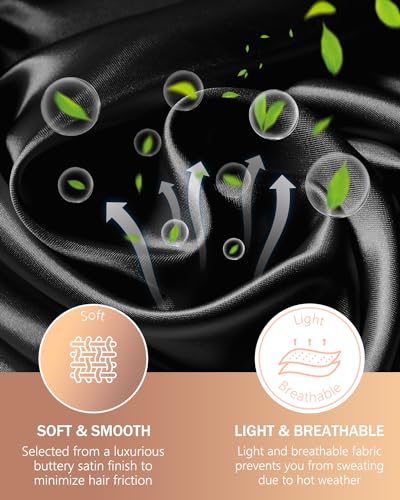 mikimini Satin Bonnet Pack of 2 for Men and Women, Reversible Double Layer Sleeping Silk Bonnet for Curly Hair Braids with Anti-Slip Adjustable Widened Elastic Band Super Large Soft (XL, Black/Red)