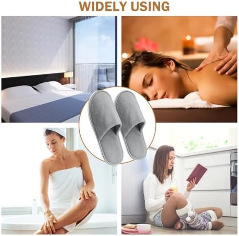 AQUEENLY 6 Pairs Disposable Spa Slippers for Guests, Hotel Slippers, Non-Slip Indoor Slippers for Women & Men, White Grey, Size 9.5-10.5 Women/11-11.5 Men