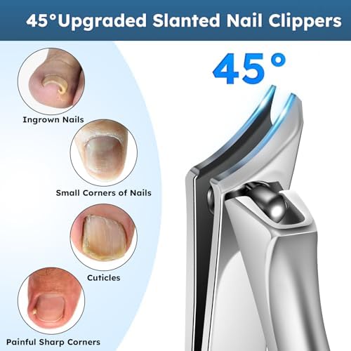 Nail Clippers for Seniors, Heavy Duty Ingrown Toenail Clippers with Long Handle， Wide Jaw Fingernail Clippers and Slanted Nail Cutter for Thick Nail for Men Women Pregnant Elderly 5Pcs