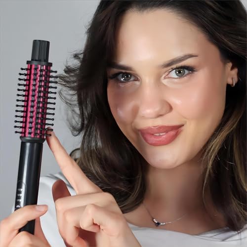 Mini Thermal Brush 3 Temperature Adjustable, Travel Curling Iron for Short Hair 1 Inch, Heated Round Brush for Soft Curls, Lightweight Curling Wand Perfect for Bouncy Hair, Dual Voltage
