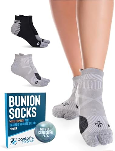Doctor's Select 2 Pairs Bunion Socks for Women and Men - Copper & Bamboo Viscose infused Bunion Relief Socks | Toe Separator