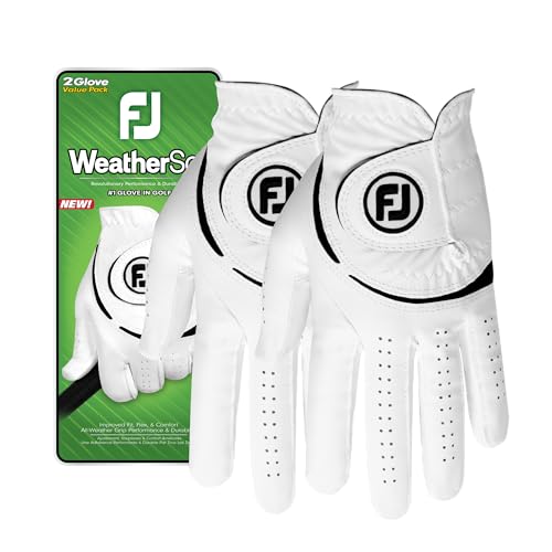 FootJoy Men's WeatherSof 2-Pack Golf Glove, White, Cadet Medium/Large, Worn on Left Hand