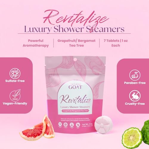 Revitalize Shower Steamers – USA Made - Energizing Aromatherapy Shower Bombs with Menthol, Grapefruit, Bergamot & Tea Tree – Long-Lasting Citrus Shower Tablets – 7 Tablets