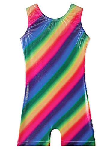 Gymnastics Leotards for Girls Kid 4t 5t Dance Outfit Sparkly Rainbow Stripe Biketard Toddlers Child Dancewear (Colorful Stripe, 4-5 Years)