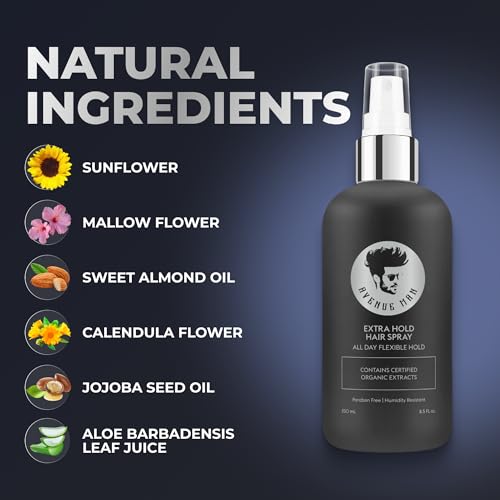 Avenue Man Extra Hold Fast Drying Hairspray with Herbal Extracts (8.5 oz) - All Day Firm Hold for All Hair Types, Paraben-Free