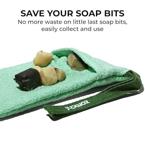 ZOMCHI 2 Pieces Bar Soap Saver Bags with Different Roughness, Exfoliating Soap Bags for Body Wash, Foaming Soap Holder for Shower (Mint)