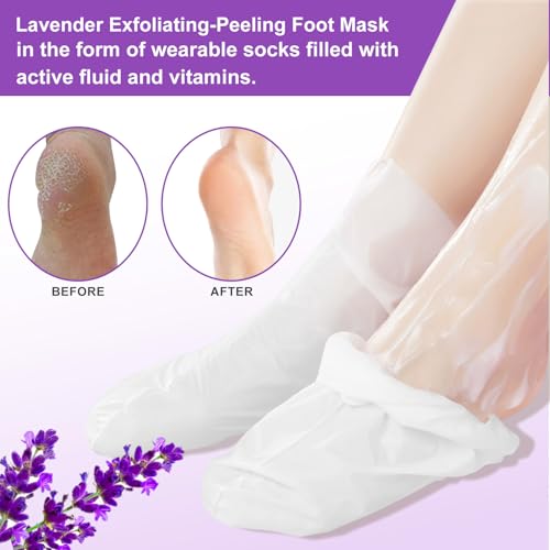 Foot Peeling Mask - 5 Pack, Exfoliating Mask Make Feet Baby Soft, Foot Mask for Dry Cracked Skin, Peeling Away Dead Skin, Calluses - Lavender