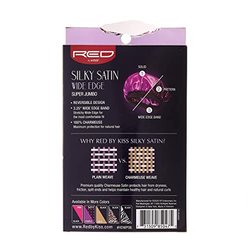 Red by Kiss Reversible Silky Satin Hair Cap Hair Bonnet with Wide Edge Double Wear Cap, Super Jumbo (Zebra)