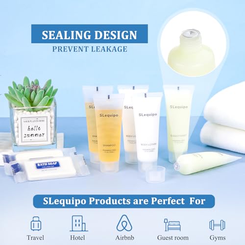 4-IN-1 Hotel Toiletries Bulk Set (100PCS) 4-Piece Set: 25 Hotel Bar Soap 0.5oz, 25 Hotel Shampoo, 25 Conditioner Travel Size, 25 Hotel Body Lotion - Bulk Mini Guest Amenities