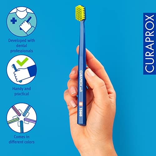 Curaprox CS 1560 Soft Toothbrush with Ultra-Fine Filaments & Compact, Slightly Angled Toothbrush Head for Improved Tooth & Gum Health, 3 Pack