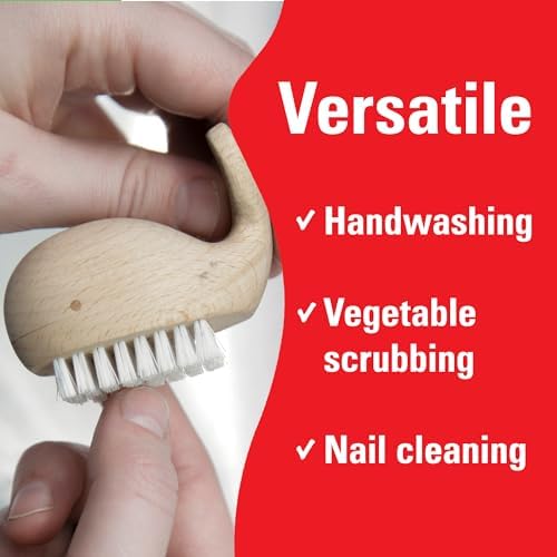Kikkerland Hand-Crafted Multi-Purpose Beechwood Whale Scrub Brush – Supplies for Manicures and Pedicures, Hand Washing, Vegetable Scrubbing – Nautical Decor, Bathroom Essentials