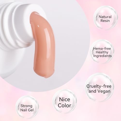 Makartt Poly Nail Gel Set: Nude & Dark Almond Gel Builder for Extension Neutral Colors Nail Strengthener 3D Diy Hard Gel for Nails Manicures Home Salon-2PCs 30ML