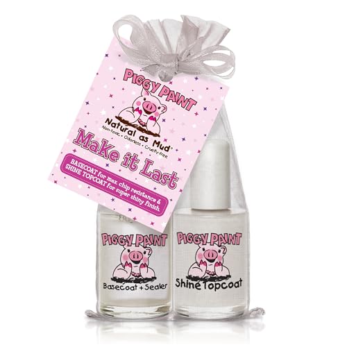 Piggy Paint | Girls Nail Polish | Cruelty-free, Vegan, & Low Odor for Kids | Make It Last (Basecoat + Shine Topcoat Set)