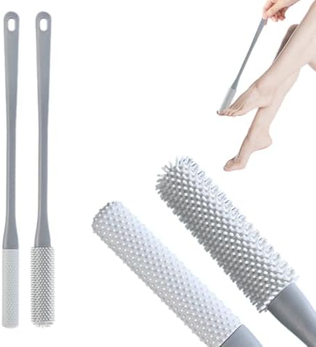 Toe Gap Cleaning Brush, Upgrade Long Handle Silicone Toe Crevice Soft Rubber Cleaner, Exfoliating Brush in Shower, Soft Cleaning Bath Brush Feet Cleaner Scrub Foot Care for Seniors, Elderly (Gray)
