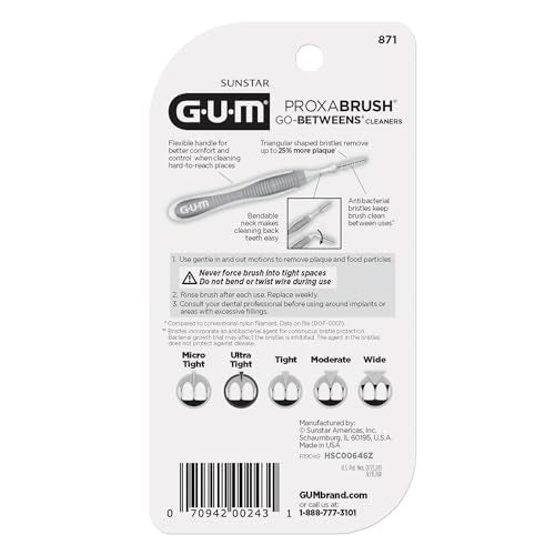 GUM Proxabrush Go-Betweens - Ultra Tight- Interdental Brushes - Soft Bristled Dental Picks for Plaque Removal Health - Safe for Braces & Dental Devices, 10 Count (Pack of 4)