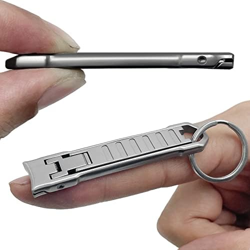 Nail Clippers for Natural Finger Nails Ultra Thin Mini Travel Portable Folding Wide Jaw Cutter with Glass Nail File Curved Trimmer for Fingernail Toenail, with Keychain(X021DB-S)