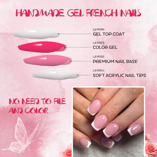 AddFavor White French Tip Press on Nails Short - 240pcs Pink Extra Short Square Fake Nails, Square Nails Press on Acrylic Nail Extension Nails Art DIY