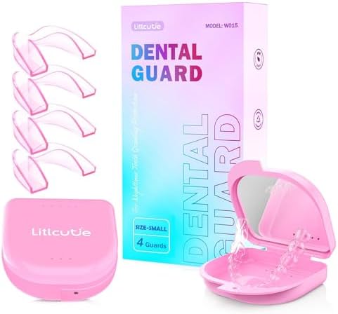 Small Mouth Guard for Women, 4 Pack Moldable Teeth Guard at Night Sleep Jaw Clenching & Bruxism, Ventilated Teeth Grinding Guard Box with 5X Magnifying Mirror