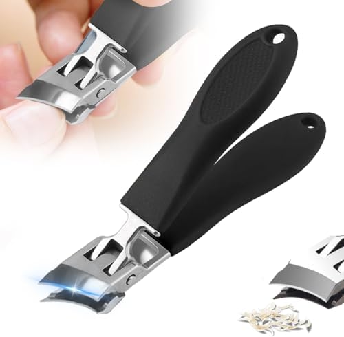 Wide Jaw Opening Anti-Splash Slanted Nail Clipper, Long Handle Splashproof Nail Clippers, Nail Clippers for Ingrown Nails, Wide Mouth Toe Nail Clippers, Household Slanted Nail Clippers (Black)