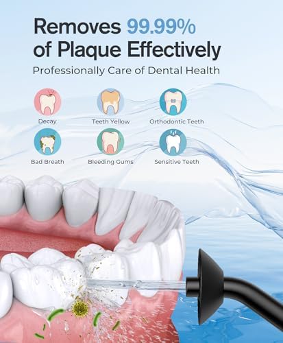 Demita Cordless Water Flosser for Teeth, 300ML 3 Modes 5 Jet Tips Portable Electric Flosser Pick for Adults, IPX7 Waterproof Oral Irrigator Cleaning Kit for, Gums, Braces Care(Black)
