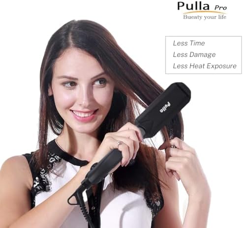 Pulla Hair Straightener and Crimper - 4 in 1 Tourmaline Ceramic Flat and Curling Iron for Hair Styling with Adjustable Temperature - Salon High Heat 320°F - 430°F for All Hair Types