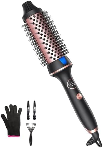 Thermal Hair Brush for Blowout Look, 1.5 Inch Heated Round Brush for Natural Curl,Ionic Curling Iron Wand with Dual Voltage, Volumizing Smoothing Hot Round Brush, Black