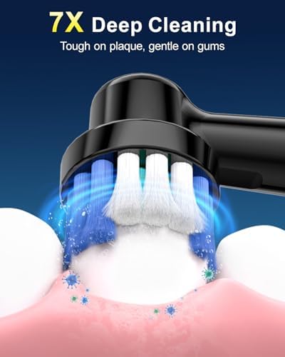 Rtauys R6 Rotating Electric Toothbrush for Adults, Fast Charge, Come with 8 Brush Heads (2 Types) and Travel Case, 5 Modes, 50000VPM Powered Toothbrush, 2 Minute Timer