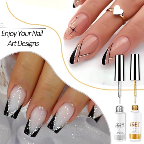 Nail Liner Gel Polish Kit,12 Colors Line Art Painted DIY Nail Polish,2in1 Ultra-fine Brush Head French Pull Line Graffiti Drawing Flower Stripe Design UV Gel Varnish For Nail Art Salon