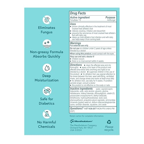 Mentholatum Heel Revival, Persistent Cracked Heel Repair Treatment, 1% Tolnaftate Antifungal Cream, Antifungal Foot Treatment, Eliminates & Prevents Fungus, 1 OZ