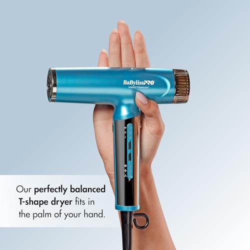 BaBylissPRO Nano Titanium Professional Nano Light Ionic Dual-Voltage Lightweight Hair Dryer, Portable Travel Professional Styling Tool with Diffuser, Blow Dryer Set for All Hair Types