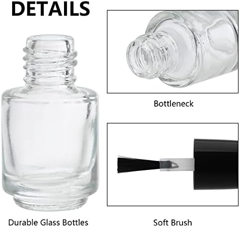 ZENFUN 50 Pack 5 ml Empty Nail Polish Bottles with Brush Cap, Clear Nail Polish Containers with 6 Funnel in Bulk, Glass Refillable Nail Bottles for Nail Art, Samples