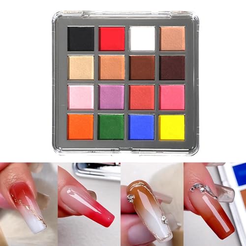 Nail Pigment Palette Solid nail Powder Set Ombre Nail Powder For Nail Art Manicure DIY Accessories 16 Colors (A)