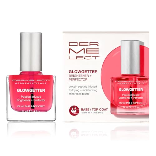 Dermelect Glowgetter Brightener + Perfector – Nail Strengthener, French Mani Tint & Glossy Top Coat | Repairs Yellowing, Peeling, Ridged & Damaged Nails - 0.4 fl oz