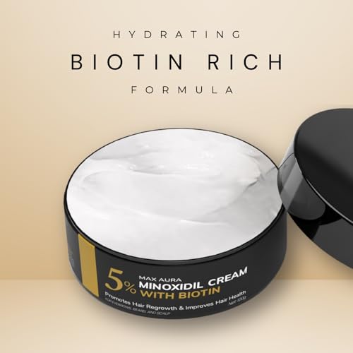 MAX AURA Minoxidil Cream with Biotin - 5% Extra Strength - Treatment for Thinning Hair and Hair Loss for Men - Hair Loss Treatment, Minoxidil Topical Solution For Thicker Fuller Hair