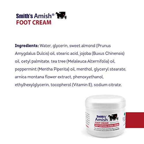 Smith's Amish Foot Cream (4 oz.) Deep Soothing Herbal Cream for Intense Foot and Leg Discomfort including Burning, Cramping and Restlessness Sensations