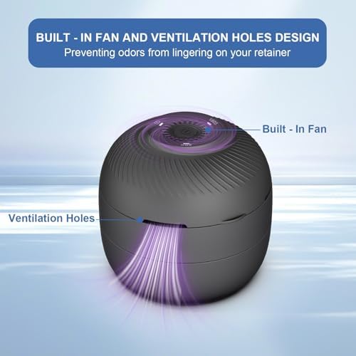 Denture Case Retainer Case,Multipurpose Retainer Cleaning and Store Case with Light & Fan Functions,All-in-one Denture Bath Box Cup for Soaking and Storing Full & Partial Dentures