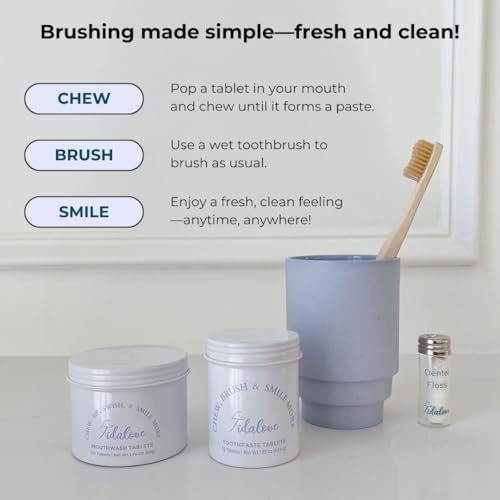 Smile More Toothpaste Tablets with Fluoride & nHAp - Vegan, Enamel Strengthening, Zero Waste, Paper Refill, 62 Tablets, Cool Mint, 1 Month Supply, Travel-Friendly