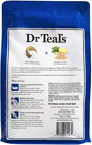 Dr. Teal's Ginger & Clay Bath Soak Mothers Day Gift Set (4 Pack, 3lbs Ea.) - Detoxify & Energize Ginger & Clay Blended with Pure Epsom Salt - Ease Aches & Pains, Cleans Out Harmful Toxins