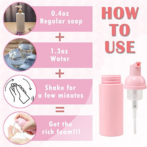 52PCS Lash Shampoo Bottles Brushes Set, 10pcs Foam Pump Dispenser, Lash Cleaning Brush, Eyelash Extension Tube Brush, Instructions Cards, Lash bags, 2pcs Eyelash Stickers for Business Clients (pink)