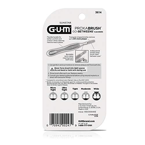 GUM Proxabrush Go-Betweens - Wide - Interdental Brushes - Soft Bristled Dental Picks for Plaque Removal Health - Safe for Braces & Dental Devices, 10 Count (Pack of 4)