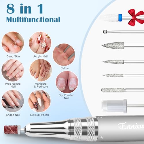 Nail Drill Professional 35000RPM, Cordless Electric Nail File Drills para Uñas, Portable Rechargeable E File 7 Bits Manicure Pedicure Kit for Acrylic Nails Gel Remover Salon Home Tools, White