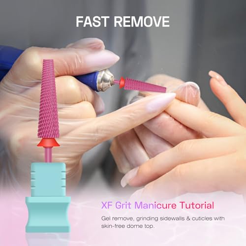 Depvko Super Long 5 in 1 Nail Drill Bits,Carbide Nail Drill Bit,3/32" Two Way Rotate Professional Drill Bit Nails,Nail Bits Fast Remove Acrylic or Hard Gel for Manicure,Pedicure,Nail Art (Fine-F, Red)